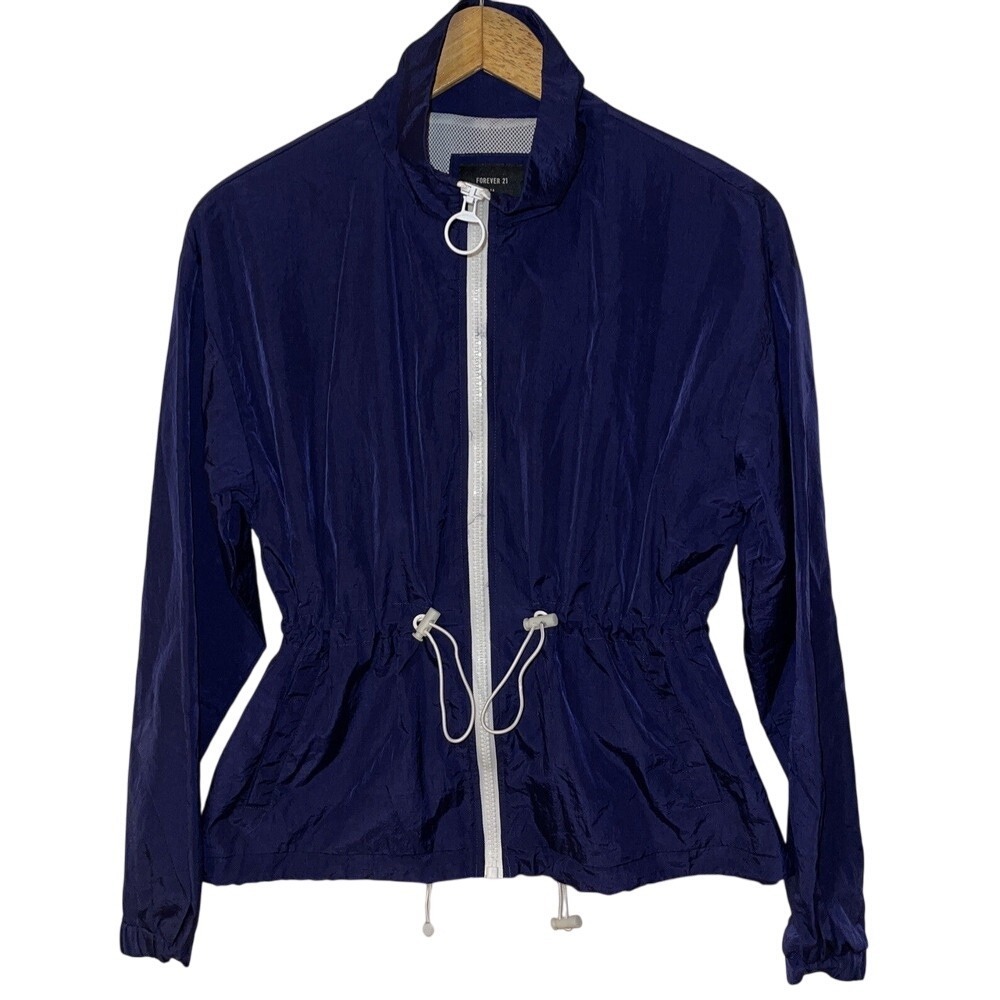 Brand New Forever 21 Windbreaker Full Zip Navy Blue White Jacket Women Small New